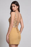 Golden Corset Bodycon Chiffon Ruched Short Cocktail Dress with Sequins