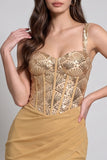 Golden Corset Bodycon Chiffon Ruched Short Cocktail Dress with Sequins