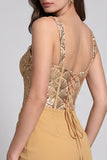 Golden Corset Bodycon Chiffon Ruched Short Cocktail Dress with Sequins