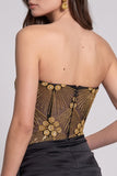 Black Golden Corset Sheer Strapless Ruched Bodycon Short Cocktail Dress with Beading