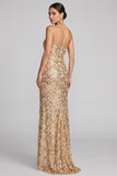 Sparkly Golden Sequins Strapless Mermaid Maxi Evening Dress