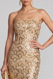 Sparkly Golden Sequins Strapless Mermaid Maxi Evening Dress