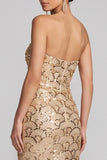 Sparkly Golden Sequins Strapless Mermaid Maxi Evening Dress