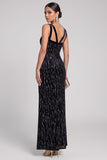 Black Mermaid Cut Out V-Neck Velvet Sequins Long Evening Dress