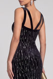 Black Mermaid Cut Out V-Neck Velvet Sequins Long Evening Dress