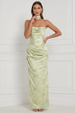 Mint Green Sheath Cowl Ruched Printed Maxi Bridesmaid Dress