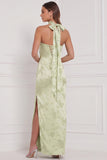 Mint Green Sheath Cowl Ruched Printed Maxi Bridesmaid Dress