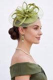 Blue Looped Satin Ribbons Crinoline Netting Fascinator Hat with Feathers