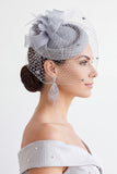 Fuchsia Sinamay Birdcage Veil 3D Fabric Flower Fascinator Hat with Feather