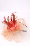 Orange Sinamay Mesh Loops 3D Fabric Flower Feathers Lace Fascinator Hat with Beading