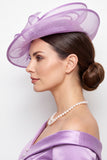 Blue Sinamay Mesh Satin Bound Pearl Fascinator Hat with Feather