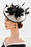 Black White Sinamay Base Layered Feather Fascinator Hat