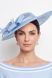 Blue Mesh Sinamay Looped Bow Fascinator Hat with Feathers