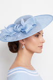 Blue Mesh Sinamay Looped Bow Fascinator Hat with Feathers