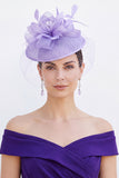 Lilac Crinoline Loops Birdcage Netting Fascinator Hat with Feathers