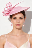 Pink Looped Crinoline Ribbons Fascinator Hat with Feather Quills