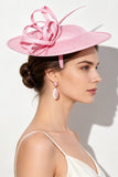 Pink Looped Crinoline Ribbons Fascinator Hat with Feather Quills