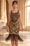 Dark Green V-Neck Sequins Tulle Beaded Sheath Midi 1920s Dress with Fringes