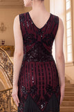 Black Golden V-Neck Sheath Sequins 1920s Flapper Dress with Fringes