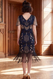 Apricot V-Neck Sequins Sheath Short Sleeves 1920s Dress with Fringes