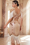 Apricot V-Neck Sequins Sheath Midi 1920s Flapper Dress with Fringes