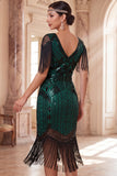Apricot V-Neck Sequins Sheath Midi 1920s Flapper Dress with Fringes