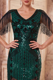Apricot V-Neck Sequins Sheath Midi 1920s Flapper Dress with Fringes