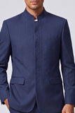 Navy 2 Piece Mandarin Collar Embroidery Men's Prom Suits