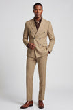 2 Piece Khaki Peak Lapel Double Breasted Men's Prom Suits