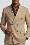 2 Piece Khaki Peak Lapel Double Breasted Men's Prom Suits