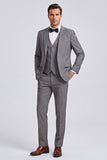 Grey 3 Piece Notch Lapel Double Breasted Men's Prom Suits