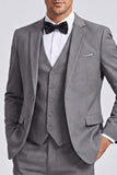 Grey 3 Piece Notch Lapel Double Breasted Men's Prom Suits