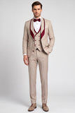 Shawl Lapel 3 Piece Champagne Double Breasted Men's Prom Suits