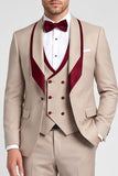 Shawl Lapel 3 Piece Champagne Double Breasted Men's Prom Suits