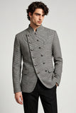 Grey Stand Collar Double Breasted Men's Prom Blazer