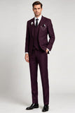3 Piece Single Breasted Peak Lapel Claret Men's Prom Suits