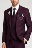3 Piece Single Breasted Peak Lapel Claret Men's Prom Suits