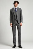 Peak Lapel 3 Piece Grey Single Breasted Men's Prom Suits