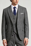 Peak Lapel 3 Piece Grey Single Breasted Men's Prom Suits