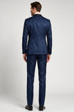 3 Piece Navy Jacquard Satin Shawl Lapel Single Breasted Men's Prom Suits