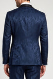 3 Piece Navy Jacquard Satin Shawl Lapel Single Breasted Men's Prom Suits