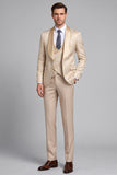 Champagne 3 Piece Jacquard Satin Shawl Lapel Men's Prom Suits