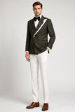 Army Green 2 Piece Asymmetrical Peak Lapel Single Breasted Men's Prom Suits