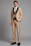 Khaki 3 Piece Peak Lapel Single Breasted Men's Prom Suits