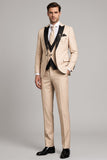 Khaki 3 Piece Peak Lapel Single Breasted Men's Prom Suits