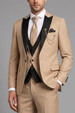 Khaki 3 Piece Peak Lapel Single Breasted Men's Prom Suits