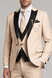 Khaki 3 Piece Peak Lapel Single Breasted Men's Prom Suits