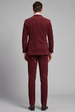 Burgundy Corduroy Peak Lapel Single Breasted 3 Piece Men's Prom Suits