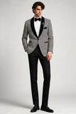 2 Piece Grey Houndstooth Shawl Lapel Single Breasted Men's Prom Suits