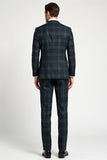 Dark Green 3 Piece Plaid Notched Lapel Single Breasted Men's Prom Suits